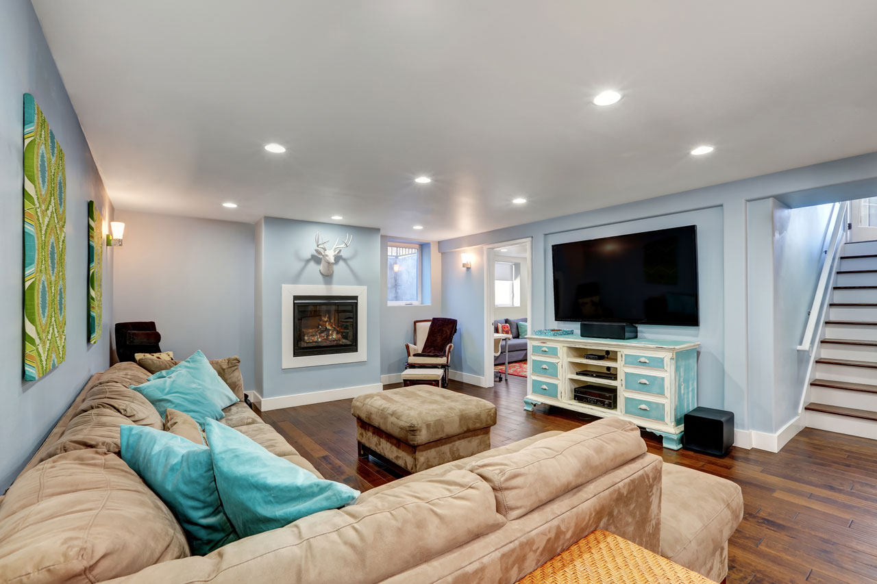 Basement electrical installation with recessed lighting and outlets by B-Line Electric LLC